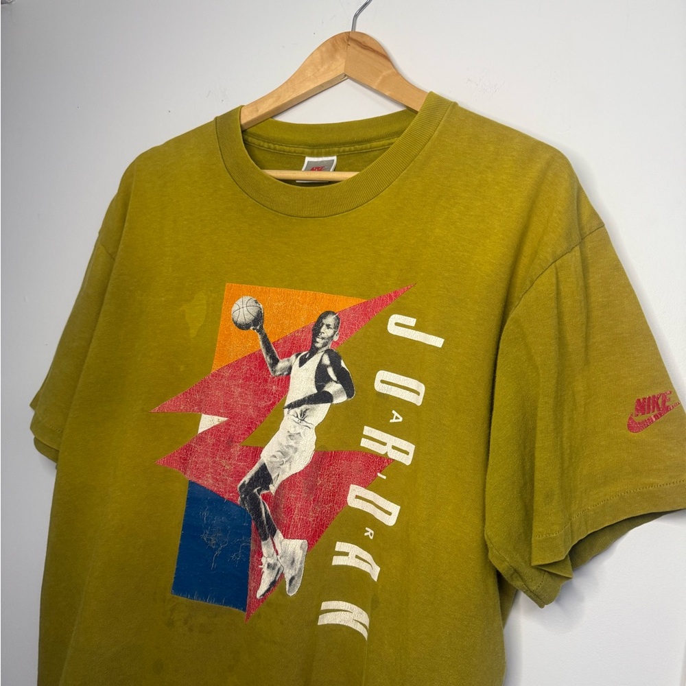 Rare Nike Jordan Graphic T-Shirt in Olive Green Large Grey Tag 80’s - Picture 3 of 5